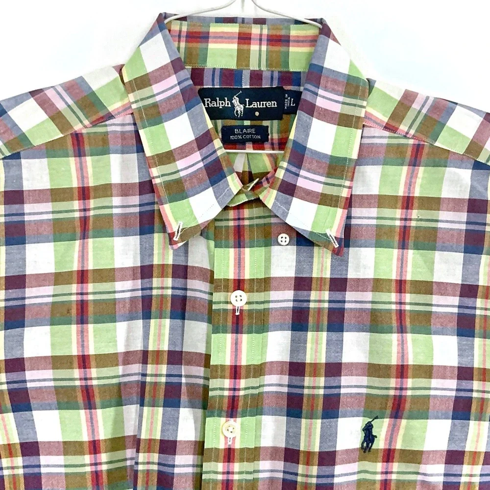 Polo Ralph Lauren Blaire Men's Large‎ Plaid Button Down Shirt Cotton Multi Color